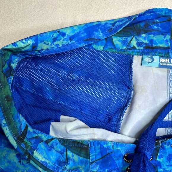 Reel Legends Fish Blue Swim Boardshorts Retro Causal Beach Size 44 - Picture 7 of 12